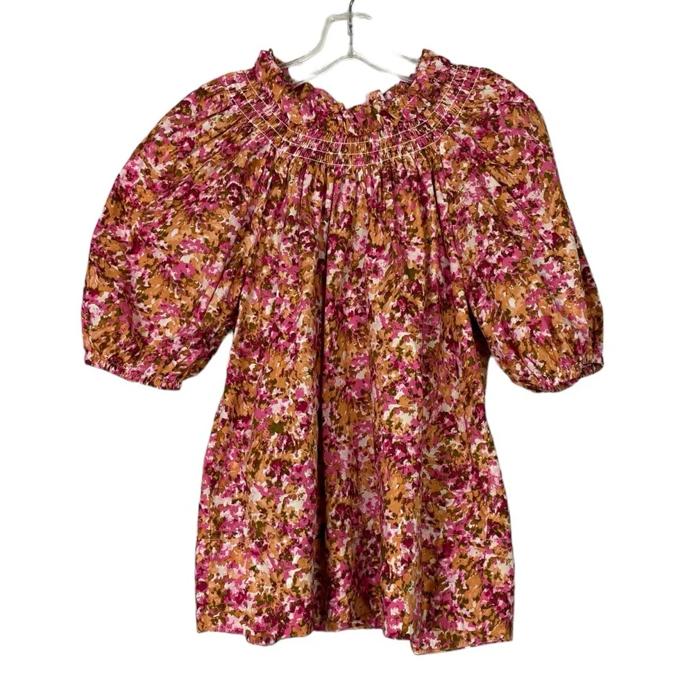 J.Crew Smocked neck puff-sleeve top in faded floral